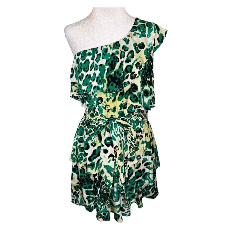 NEW Jay Godfrey Size 10 One Shoulder Asymmetrical Tiered Dress Leopard Print NWT